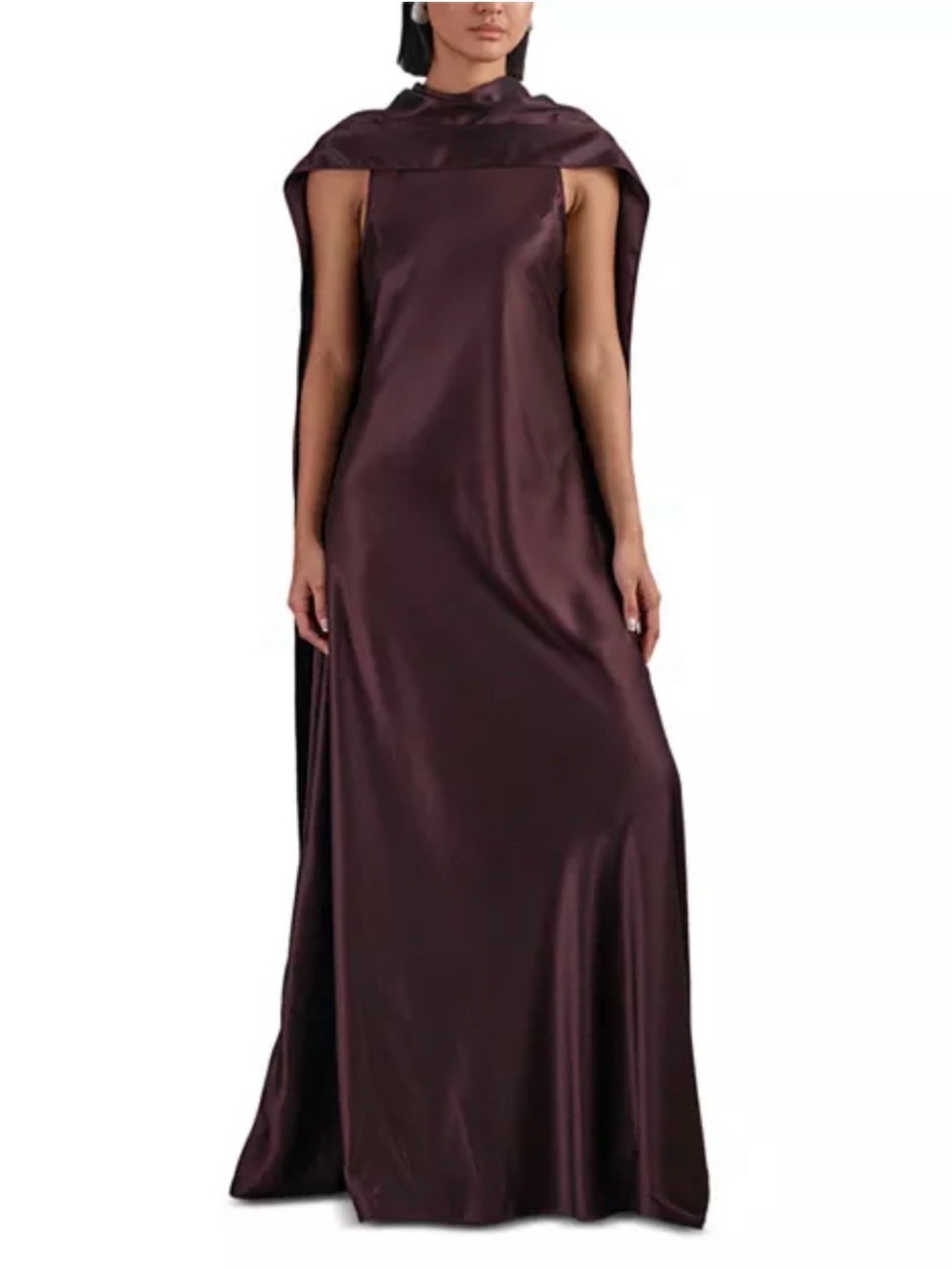 REISS Fae Satin Cape Maxi Dress Elegant Wine Satin Cape Gown size 6. - Picture 3 of 12
